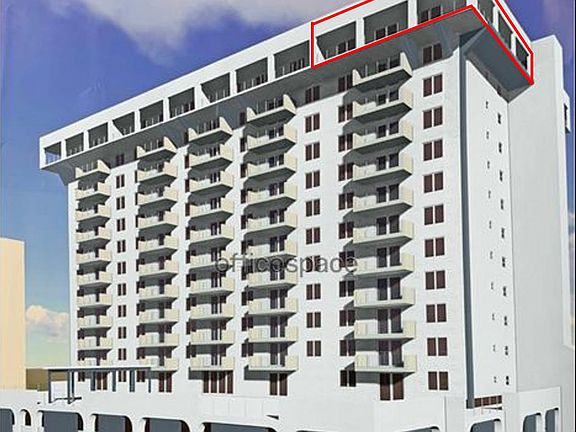 RENDERING building exterior. Construction IN PROGRESS. unit shown in red