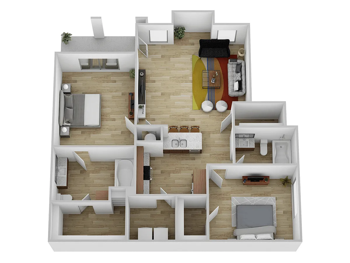 Floor plan 2 Bed, 2 Bath A (80% Income Restricted)