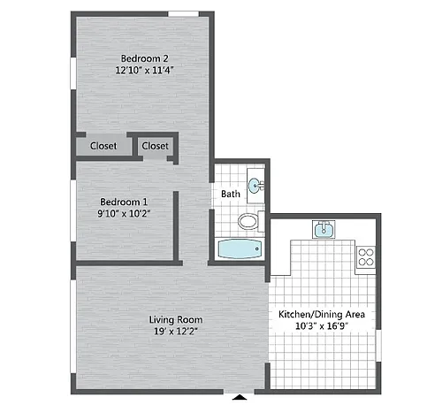 Floor plan 2BR/1BA