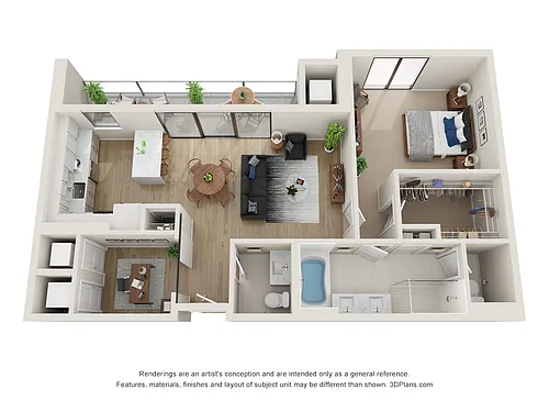 Floor plan 1 Bed/1.5 Bath-M