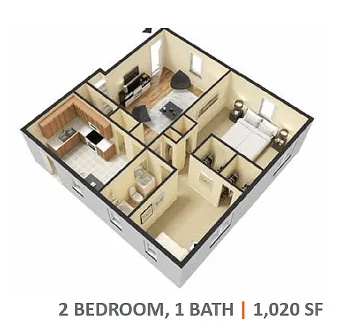 Floor plan 2 BEDROOM - 1 BATHROOM
