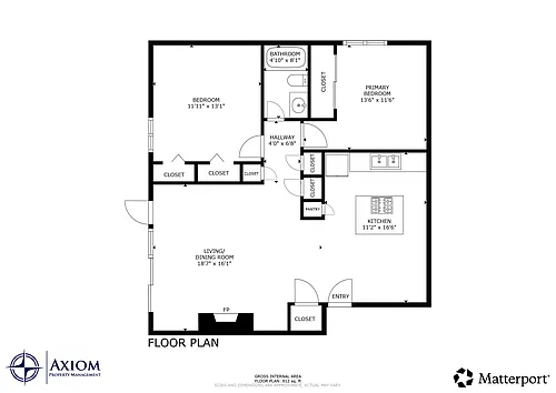 Floor plan 2 Bedroom, 1 Bath