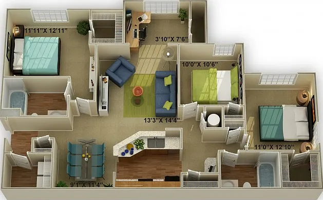 The Walden with Sunroom Three Bedroom Floor Plan The Walden with Sunroom Three Bedroom Floor Plan