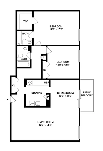 Floor plan 2BRx2BA-A