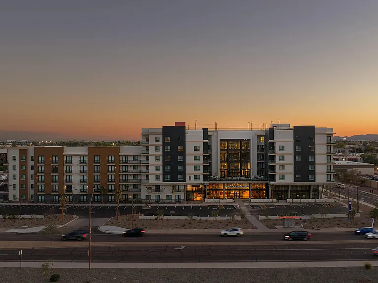 Right at the corner of Hardy Drive and Rio Salado Parkway, evenings glow against the Tempe skyline and desert mountains beyond.