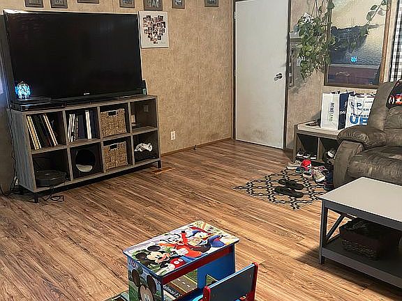 Front door and living room 