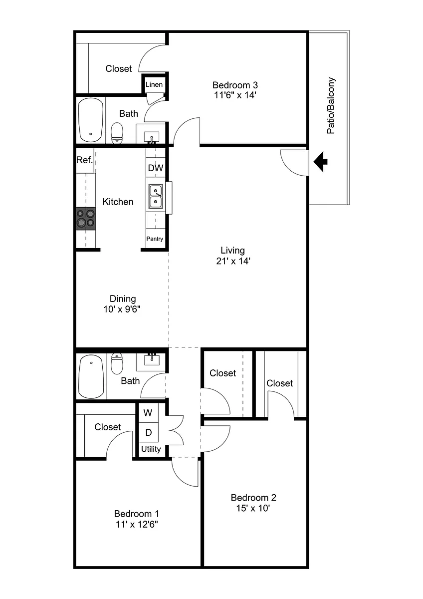 Floor plan 3br2ba 1361Sq.Ft