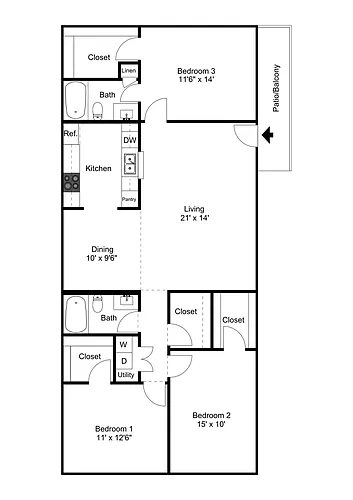 Floor plan 3br2ba 1361Sq.Ft