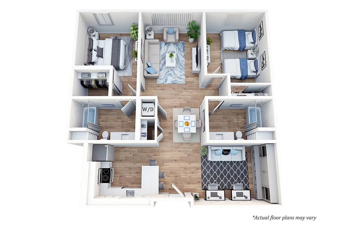 Floor plan 2 Bedroom With Den, 2 Bath
