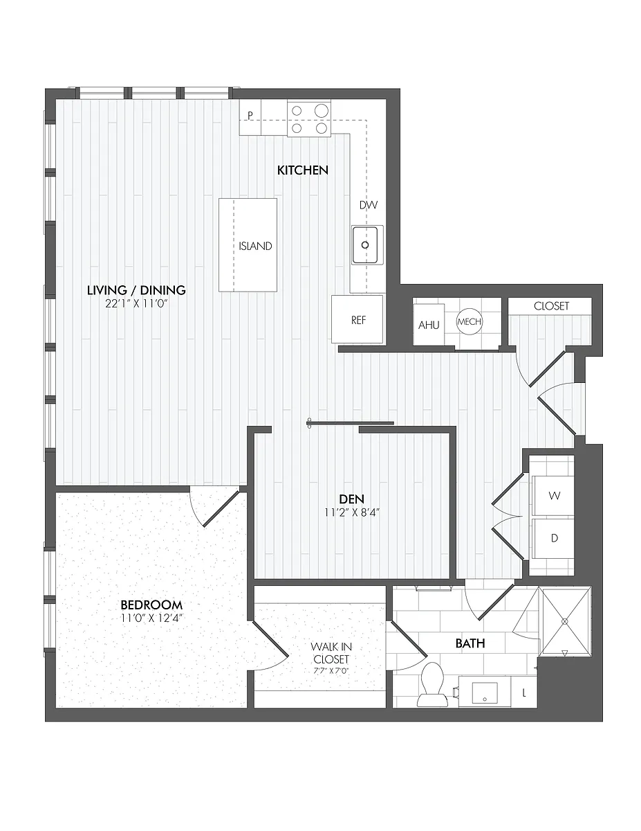 Floor plan 1 Bed/1 Bath Den-A19