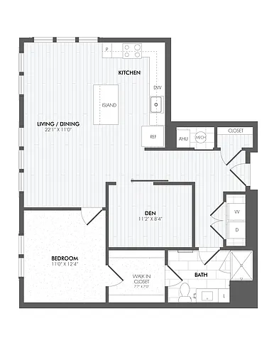 Floor plan 1 Bed/1 Bath Den-A19