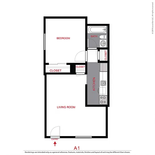 Floor plan 1 Bed 1 Bath