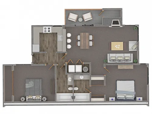 Floor plan 2 Bed + 2 Bath Plus