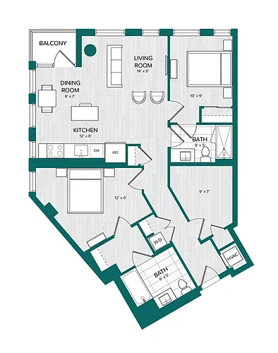 Floor plan 2 Bed 2 Bath Den-F1.2