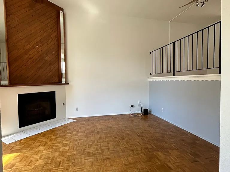 Downstairs living area with fireplace