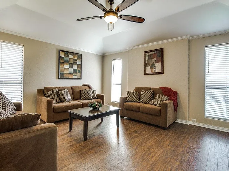 Ceiling fan and big screen TV.