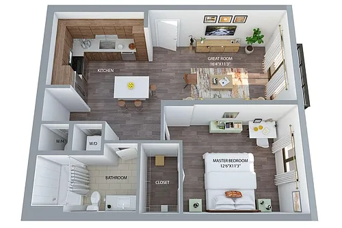 Floor plan 1 Bedroom | 120%