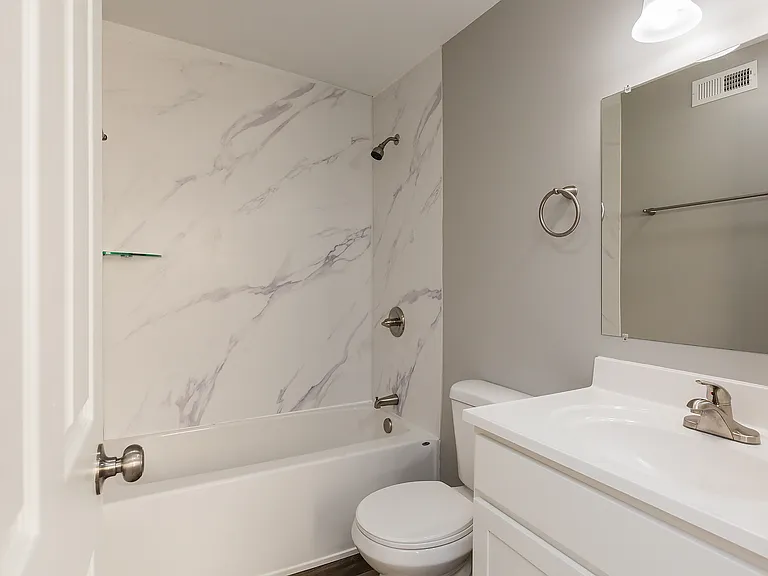 Second floor full bathroom, Some photos are mirror opposite from 201 W High St both finished the same inside.