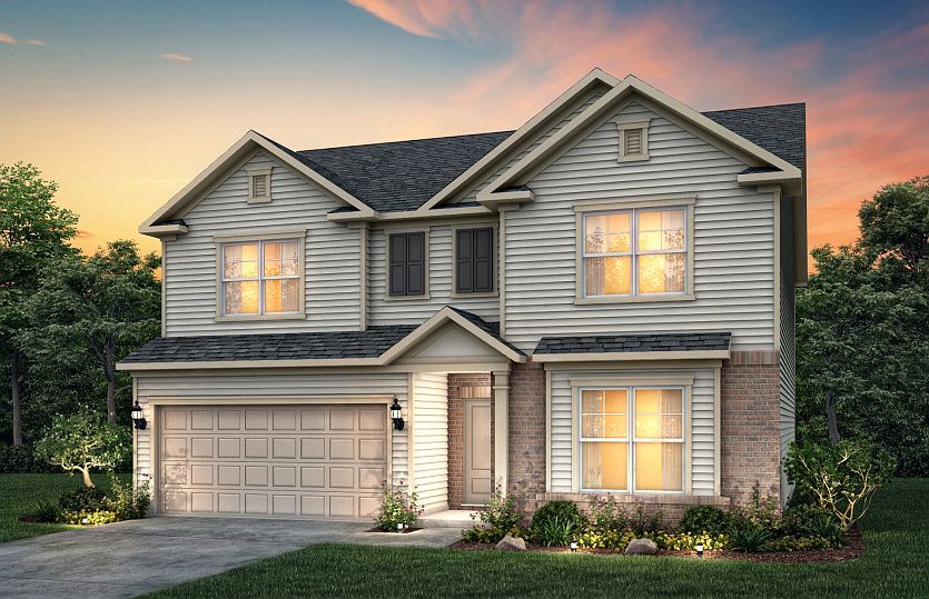 Mitchell Exterior LC2M features siding, brick, covered front door and 2 car front load garage