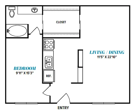 Floor plan A5 One Bed, One Bath