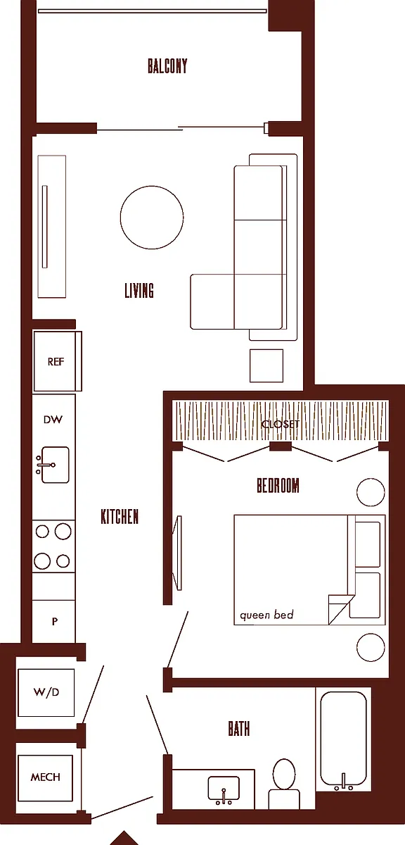 Floor plan 1 Bed/1 Bath JR-A2b