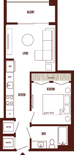 Floor plan 1 Bed/1 Bath JR-A2b