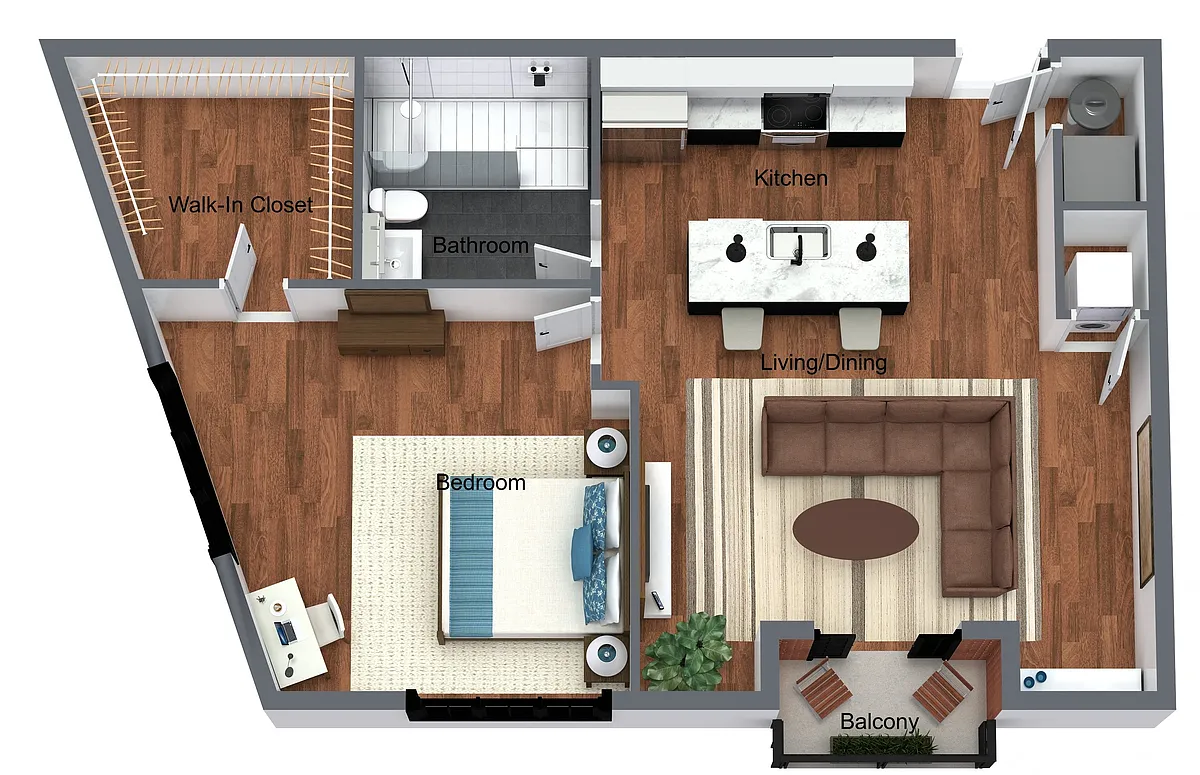 Floor plan 1 Bedroom Deluxe w/Balcony