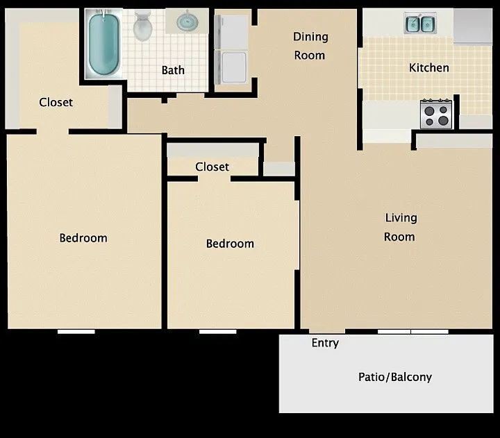 Floor plan 2 bedroom 1 bath
