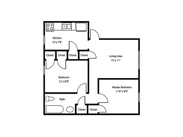Floor plan 2BR/1BA Standard