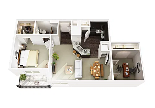 Floor plan One Bed, One Bath w/ Den