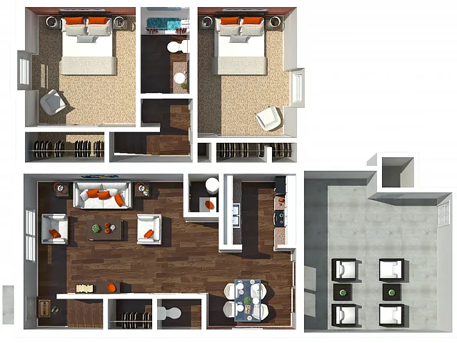 Floor plan 2 Bedroom 1.5 Bath Townhome