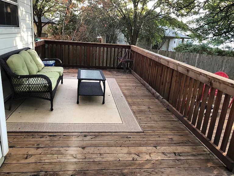 Deck is wonderful for enjoying coffee outside in the morning.