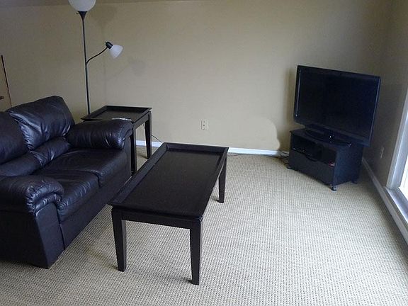 Spacious, Furnished Living Room with view of lake