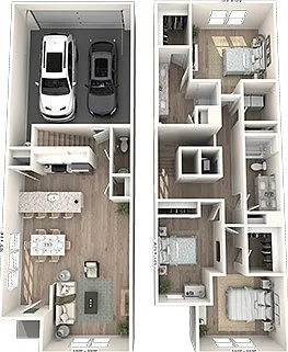 TH-C3: 3-bedroom, 2.5-bathroom townhome layout