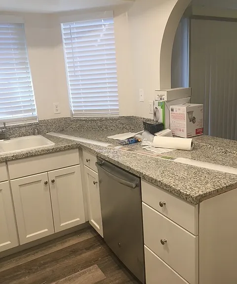 From Kitchen opening to dine and living area.