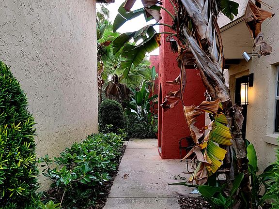 from parking lot to the condo on right.