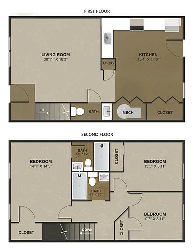 Floor plan 3 bed Townhome