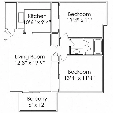 Floor plan 2 Bed, 1 Bath - B2 860 SF