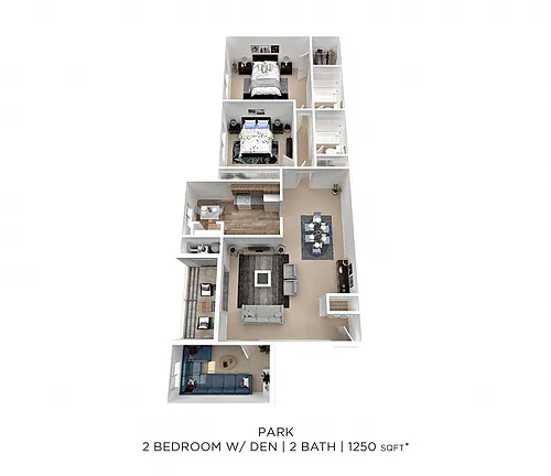 Floor plan Two Bedroom 2 Bath w/ Den - 1,250 sqft