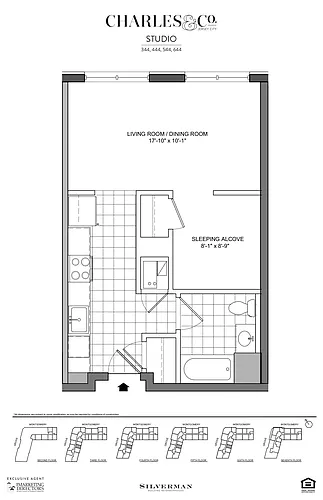 Floor plan Studio + Alcove 44 Line with City Views