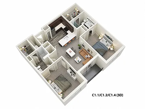 Floor plan 2 Bed 2 Bath (C1)