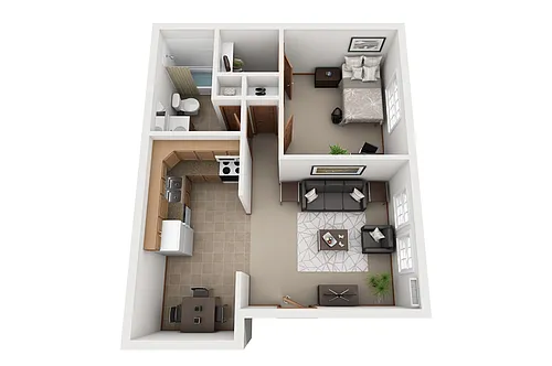 Floor plan 1 BR 1 BA - Timber - L Shape