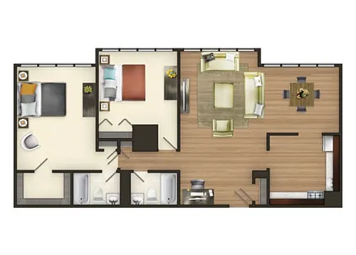 Floor plan B1: 2 BR/1BA 1100