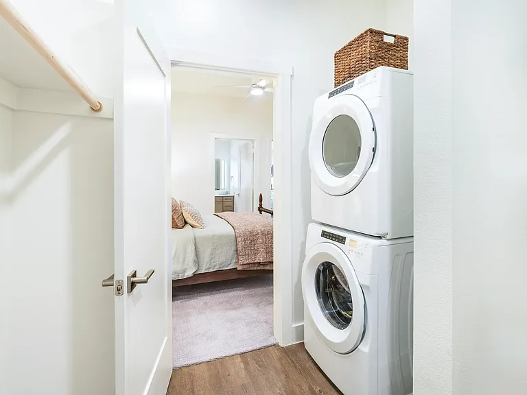 Laundry care made easy with in-home, full-size washer and dryer.
