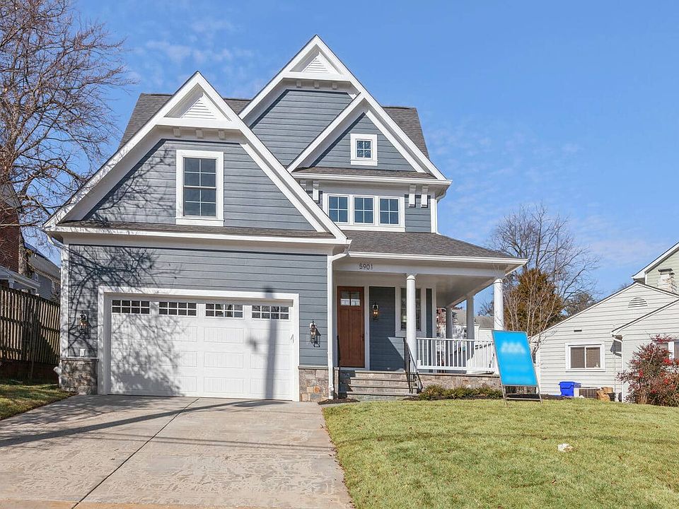 Craftsman form, sharp rooflines, covered entry