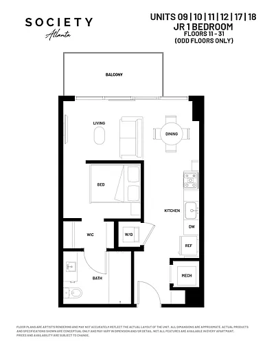 Floor plan Jr 1 Bed - AJ1
