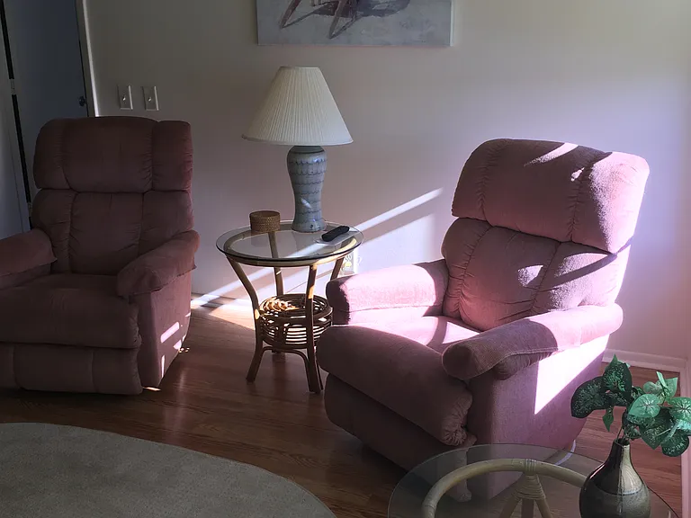 Florida room has 2 La-Z-Boy swivel rockers.