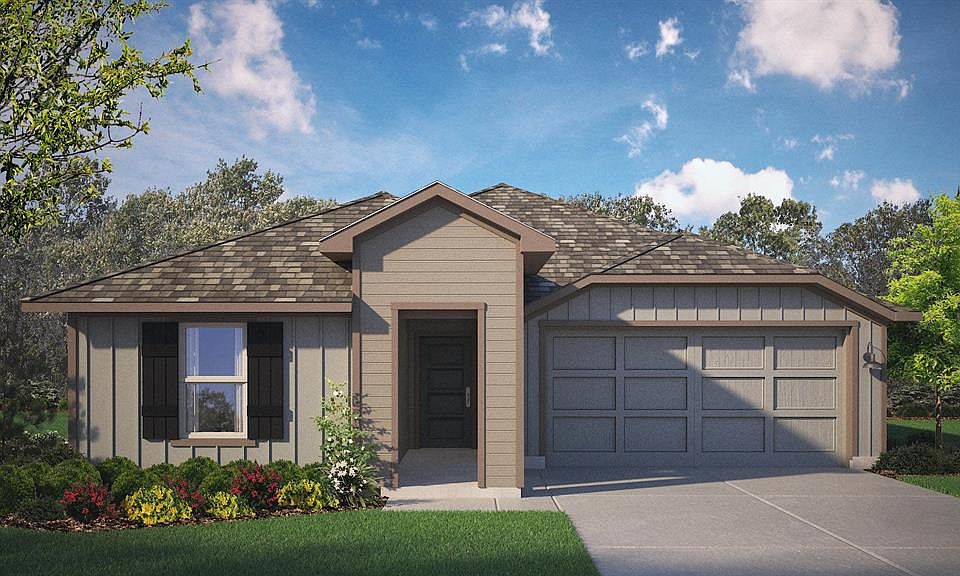 Front Elevation - D.R. Horton''s LivingstoneFloorplan Elevation X - All Home and community information, including pricing, included features, terms, availability and amenities, are subject to change at any time without notice or obligation. All Drawings, pictures, photographs, video, square footages, floor plans, elevations, features, colors and sizes are approximate for illustration purposes only and will vary from the homes as built.