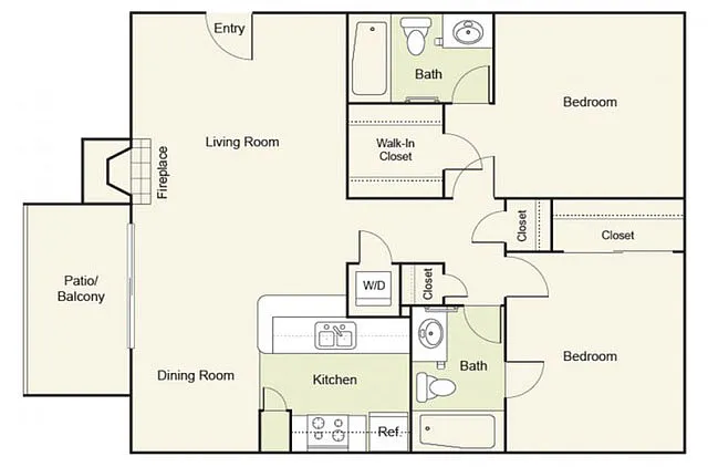 Floor plan Type A : 2 Bed 2 Bath