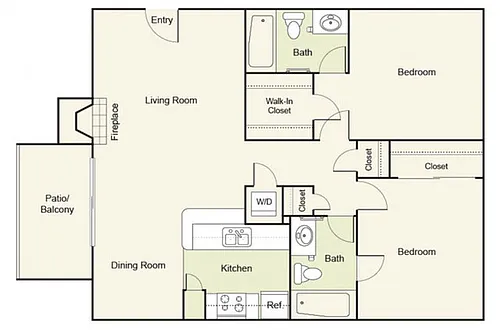 Floor plan Type A : 2 Bed 2 Bath